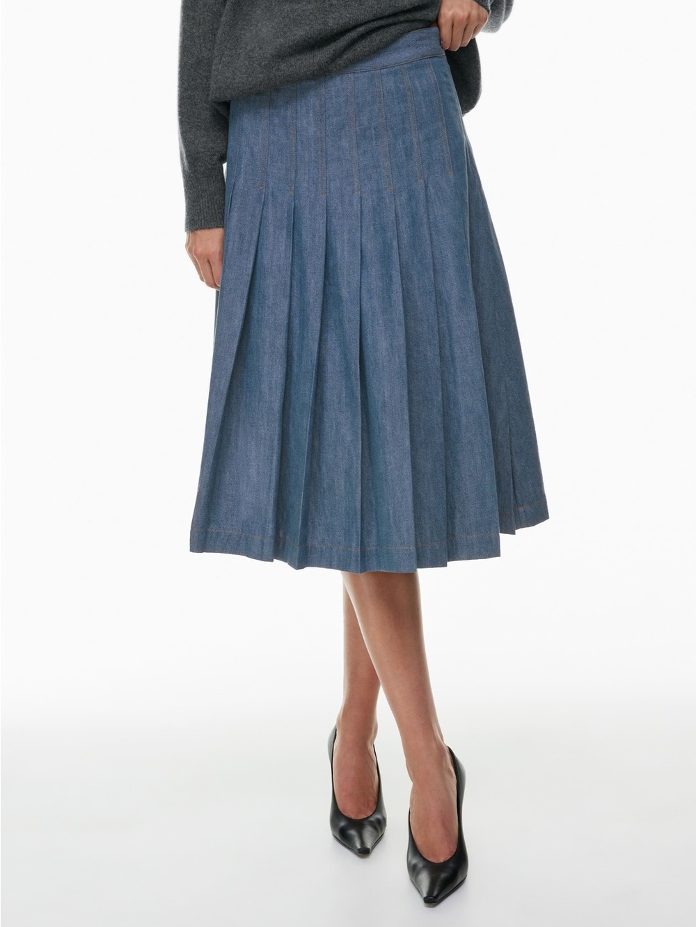 Aritzia Babaton Pleated Blue Midi Skirt